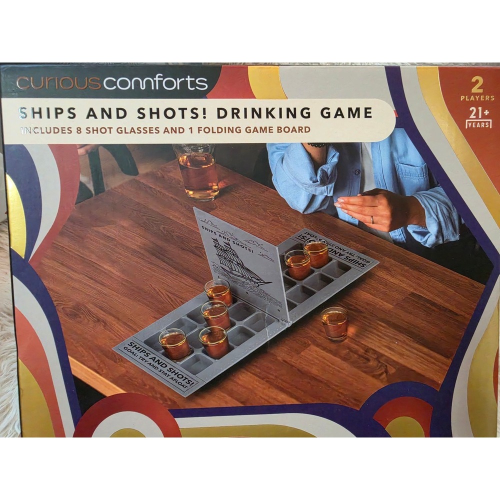 NIB Curious Comforts Ships & Shots Drinking Game Tabletop Battleship Style